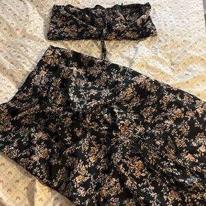 Floral Black and Cream Women's Skirt and top set